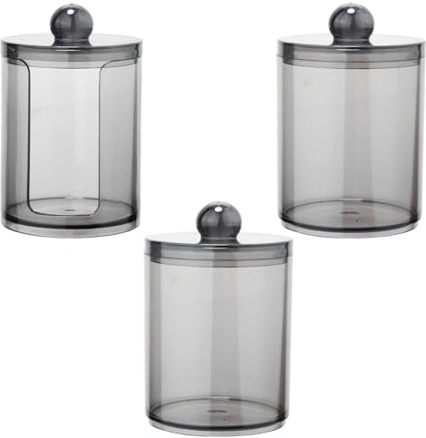 3 Pack Cotton Buds Dispenser, Pad Holder, 10 oz Clear Black Swab Holder, Apothecary Jar Set Bathroom Canister Storage Organization for Balls, Round Pads, Floss