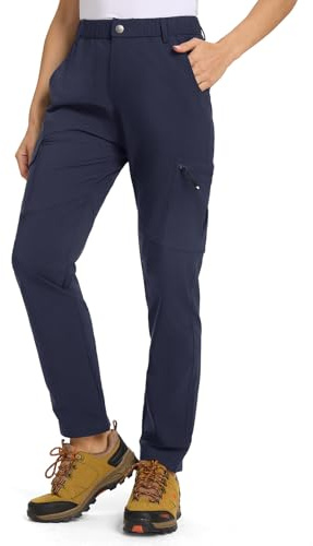 donhobo Pantaloni da trekking da donna, leggeri, traspiranti, impermeabili, ad asciugatura rapida, elasticizzati, per attività all'aria aperta, protezione UV, pantaloni funzionali con 6 tasche, Blu