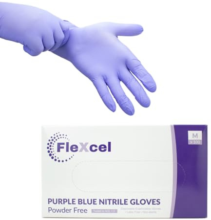 FleXcel Purple Nitrile Gloves (Box of 100) Size Large - Multipurpose Powder Free, Latex Free, Medical Grade, Food Safe Examination Gloves - AQL 1.5 PPE Regulation 2016/425 Category III Certified