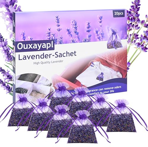 Ouxayapl 20 Sachets de Lavande Séchée Naturelle - Lavande Séchée pour Armoires, Tiroirs, Placards et Linge - Sacs Parfumés pour Maison et Voiture