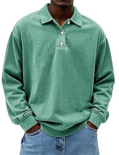 Camisas Polo de Manga Larga para Hombre, Estilo Retro, Lavado Desgastado, Botón, Solapas, Camisetas, Algodón, Tops, Blusas, Camisetas Retro, XXL