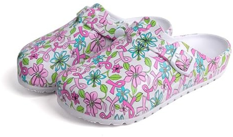Kvinnors träskor, lätta slip-on EVA mules bekväma arbete sjuksköterska skor casual halkfria trädgårdsskor för trädgårdsarbete, sjukhus, kök, resor, dusch och daglig användning, Blommig, 40 EU