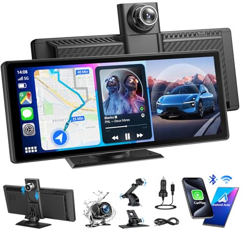 8.88 Pulgadas Pantalla Carplay Coche, Pantalla de Coche con CarPlay y Android Auto Inalámbricos, con Dashcam 4K/Cámara Trasera HD 1080P, Bluetooth, Mirror Link, Navegación GPS, FM, AUX, 64G TF