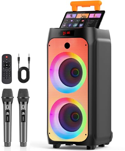 HWWR 500W Karaoke Machine with 2 Wireless Mics and Trolley Wheels