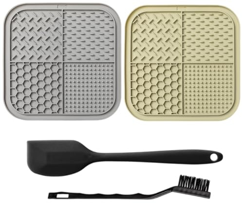 Culinavog Lot de 2 Tapis De Léchage Chien, Silicone de Qualité Alimentaire, Tapis de Léchage Chien avec Ventouses, avec Spatule et Brosse, Ralentit L'alimentation pour Nourriture, Friandises, Yaourts