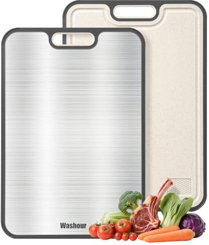 Washour Titanium Cutting Boards for Kitchen, Non Toxic 2-in-1 Cutting Board Double Sided, Food Grade Chopping Boards for Fresh Meat Vegetable, Easy to Clean Large Size 16”×11”