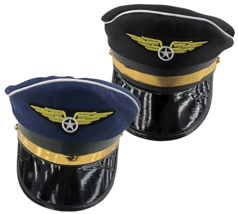 SOPOTUTU 2pcs Cosplay Pilot Hats Lightweight Breathable Performance Caps for Costume Party Stage Carnival Black Navy