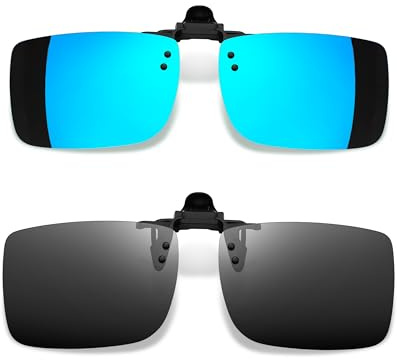 Joopin Clip Occhiali da Sole Polarizzata UV400 Uomo Donna Lenti Sole Sovrapponibili Clip Flip Up Senza Montatura Clip-On Occhiali da Vista per Guida Pesca 2 Pezzi (Nero e Blu)