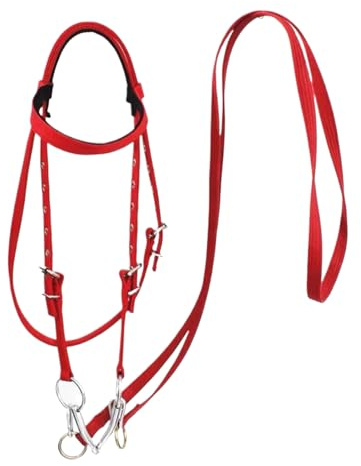 Testata per cavallo equestre - Briglia regolabile in nylon rosso con redini, bottoni a pressione in metallo, vestibilità comoda | Attrezzatura da equitazione western ideale per piccoli e grand