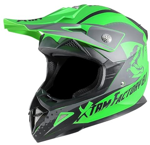 Casque Enfant Moto et Quad - Vert - Taille 47 à 54 cm (4 à 12 Ans) - Casque Enfant homologué CE (ECE/22-06), Protection Sécurisée et Confortable pour Enfants - Casque intégral (M 49-50cm)