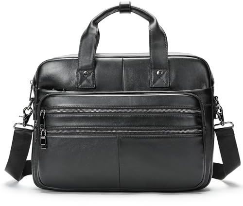 Herrväska i läder, laptopväska, affärsväska, datorväska, vintage, stor kapacitet for arbete Portfölj
