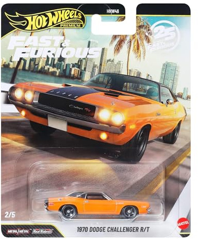 Hot Wheels Premium Fast & Furious 1970 Dodge Challenger R/T | Die-cast leksaksbil i skala 1:64 för samlare, inspirerad av Fast-filmerna, JHW64