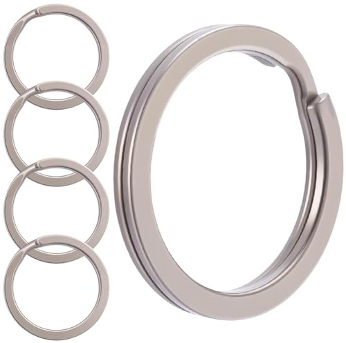 Beebeecraft 5Pcs Titanium Key Rings, 25x2.5mm Heavy Duty Metal Split Key Chain Rings Large Silver Split Rings for Keychains Home Car Keys Attachment
