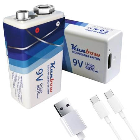9 V uppladdningsbart batteri, 1 100 mAh litium 9 volt block batterier snabbladdning via USB-C, perfekt för rökdetektorer, branddetektor, multimeter, hållbar effekt 9 V batteri. (2 stycken)