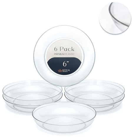 Royal Imports 6 Clear Plastic Saucer Plant Drip Tray, Low Pie Plate, Floral Flower Dish, Wedding, Party, Home and Holiday Decor, 6 Pack