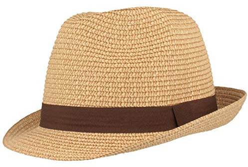 Breiter Trilby stråhatt, sommarhatt, solhatt, 100 % papper, krossbar, färgat ripsb-set, hudvänlig och bekväm, BEIgE, S