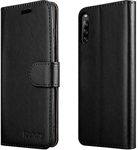 iCatchy For Sony Xperia L4 Case Leather Wallet Book Flip Folio Stand View Cover compatible for Sony Xperia L4 Phone Case (Black)
