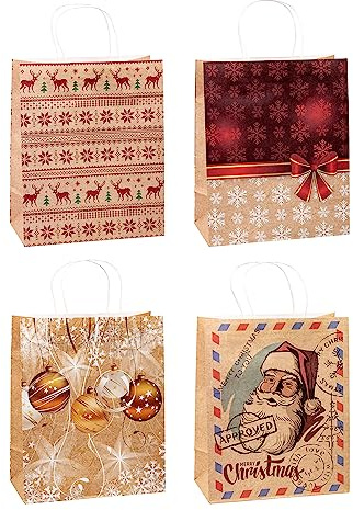 TSI Sac cadeau en papier kraft pour Noël, lot de 12, taille : grand (32 x 26 x 12 cm), N° d'art. 88311