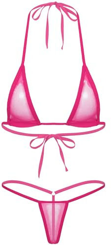 Choomomo Micro Bikini Set Femme Sexy Maillot de Bain 2 Pièce Soutien-Gorge Paillette et String Ouvert Monokini Tankini Transparent Sexuel Couleur Unie Swimwear
