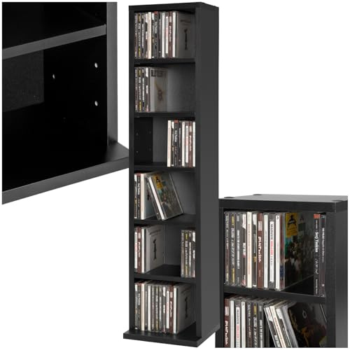 tectake® Étagère Bibliothèque Étagère Rangement CD/DVD pour 102 CDs - 90 x 21 x 20 cm Meuble de Rangement Moderne pour Rangement Bureau, Salon, Chambre, Etagere Rangement Meubles de Salon