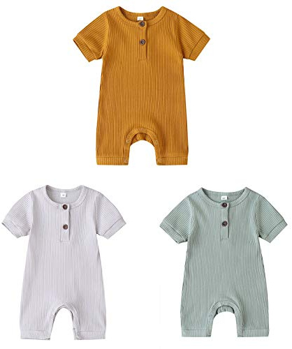 amropi Bébé Filles Lot de 3 Grenouillères Coton Barboteuse Manches Courtes Bodys Combinaison pour 0-18 Mois
