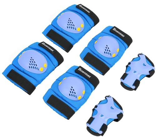 BOSONER Kids Knee Pads Set for 3-15 Year, Knee Elbow Pads and Wrist Guards for Boys/Girls, Child Protective Gear for Biking, Skating, Skateboarding, Roller Skating, Cycling, Scooter