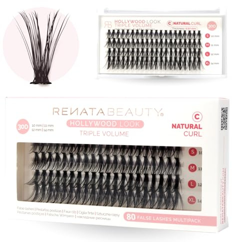 Renata Beauty 30D TRIPLE Volume [C Curl] Fake Lashes Wimpern-Extensions – Falsche Wimpern-Set mit 80 St. 10-14mm – falsche Einzelwimpern für Wimpernverlängerung – extra-lange Wimpern und Volumen