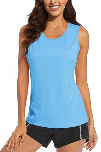 MAGCOMSEN Womens Sleeveless Shirts UPF 80 Workout Summer Tank Tops Quick Dry Moisture Wicking Rash Guard Waterfall Blue M