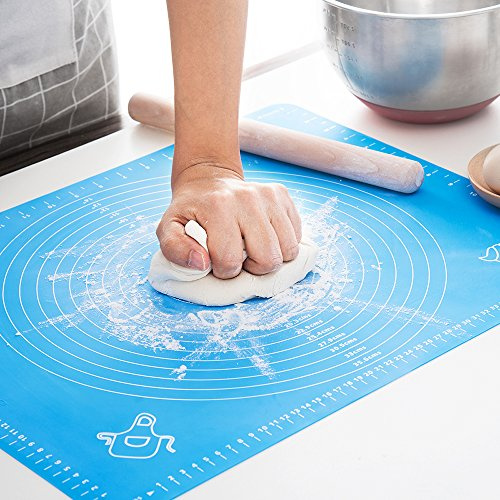 LIMNUO Silicone Pastry Mat for Pastry Rolling with Measurements, Thick Non Stick Baking Mat with Measurement Fondant Mat, Counter Mat, Dough Rolling Mat (Blue, 60×40cm)