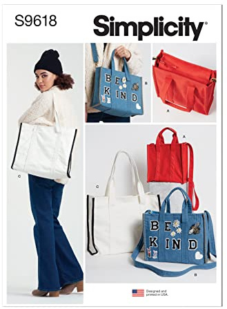 Simplicity SS9618OS Tote Bag Sewing Pattern Kit, Code S9618, One Size