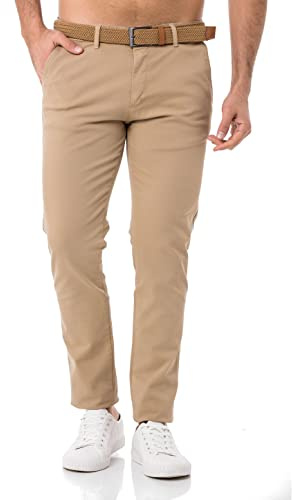 Redbridge Pantalones chinos para hombre con cinturón, cómodos pantalones de ocio y negocios, arena, 34W / 34L