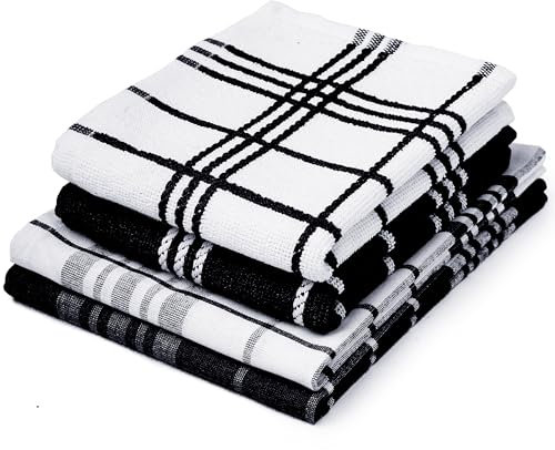 Encasa Frottee-Küchentuch-Set – 70x45 cm – saugfähiges Mehrzweck-Reinigungstuch, wiederverwendbares Handtuch und Geschirrtuch (4er-Pack – Schwarz ohne Frottee+Frottee)
