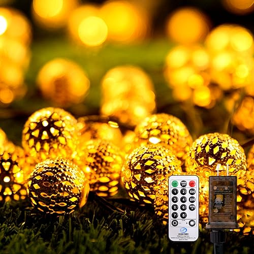 Moroccan String Lights Plug-in 60 LED 29ft Indoor Outdoor Waterproof 8 Modes Diwali Lights with Timer & Remote Control, Decorative Globe for Bedroom Christmas, Warm White