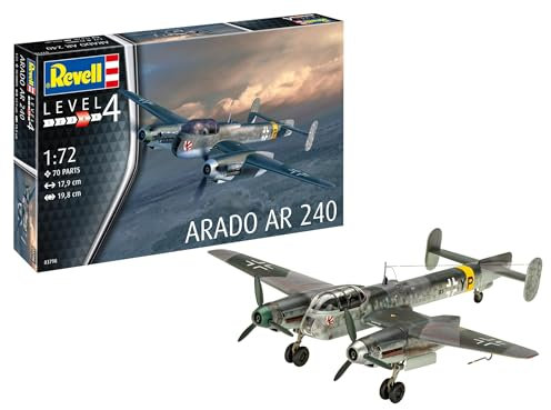 Revell Modellbau, Arado AR-240, Bausatz, Maßstab 1:72, 70 Teile, Bastelset ab 12 Jahren, Detailgetreues Modell, Militärflugzeug, Authentische Nachbildung
