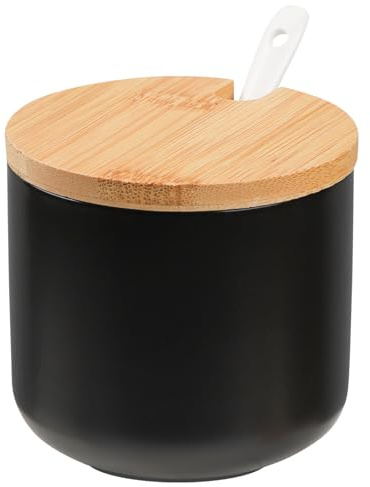 VanEnjoy Black Sugar Bowl with Lid 10oz Ceramic Sugar Bowl Salt Cellar with Lid and Spoon Salt Jar for Seasoning Sugar Container with Spoon
