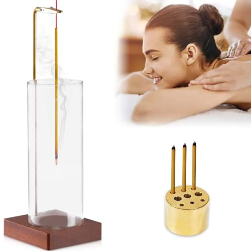 2-in-1 Räucherstäbchenhalter, Räucherstäbchen Halter mit Abnehmbarer Glasflasche Aschefänger, 9 Loch Umgedrehter Halterung Räucherstäbchen für Zen, Yoga Spa, Meditation, Heimbüro-Dekoration