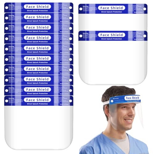 NHQ Visière de Protection du Visage Large et Ajustable - 12 Pièces Transparente, Anti-buée et Anti-éclaboussures