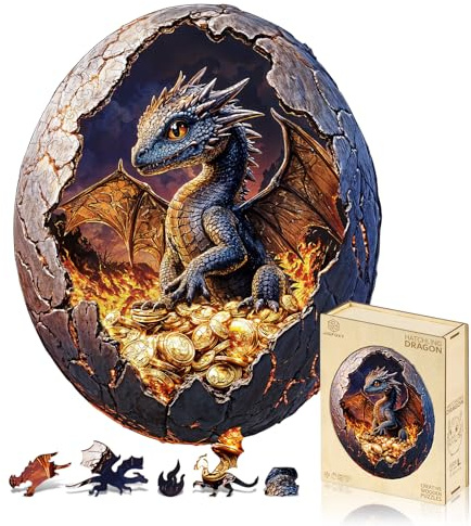 Jigfoxy Holzpuzzle Erwachsene, Junger Drache Holz Puzzle Erwachsen,einzigartiges Holztierpuzzle, Familie und Freunde L-34 * 34cm-300pcs