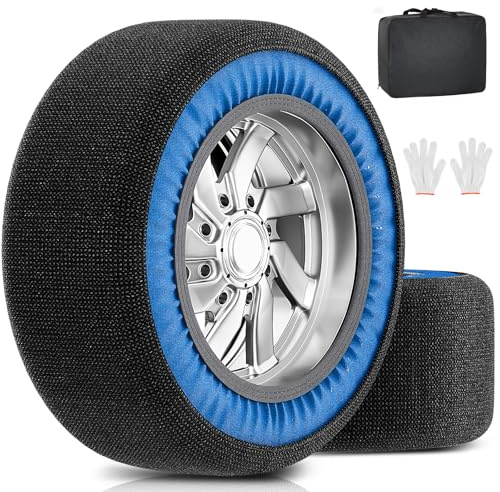 Obqer Schneesocken Auto 2pcs, Textil Schneeketten FüR ReifengrößEn R14-R24, Hervorragende Griffigkeit, Textilschneekette Mit Handschuhen Und Aufbewahrungsbeutel FüR Schwierige StraßEnverhäLtnisse