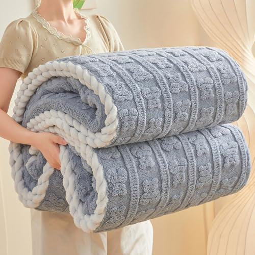 Couverture Moelleuse Plaid Polaire Couverture en Peluche pour le Canapé Couvre-Lit et Housse de Canapé Epaisse Plaid en Peluche Douce et Duveteux pour Salon Camping Voyage(Blue,200 * 230cm)