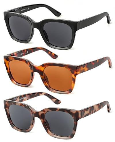JOLISU 3 Pack Full Lens Reading Sunglasses for Women - Oversized Sun Readers with UV400 Protection, Spring Hinge Eyeglasses(1.5 Non-Bifocal)
