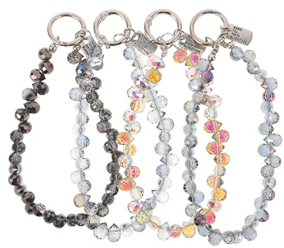 MOLUCKFU 4 St Beaded Phone Bracelet Wrist Strap Kristallpärlad Mobilkedja i Färgerna Blå och Svart Avtagbar Mobilkedja Charm för Kvinnor och Flickor Praktisk och Dekorativ Mobilväska