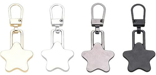 Juego de 4 Tiradores de Cremallera con Diseño de Estrella, Repuestos Metálicos para Ropa, Mochilas y Equipaje (4 Colores)