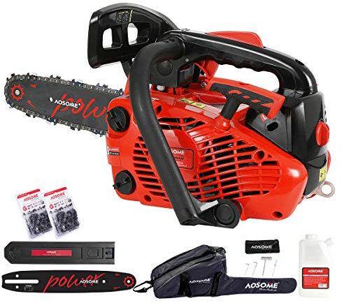 AOSOME Tronçonneuse Elagueuse Thermique, con Moteur à Essence 25,4 cm³, 1,2 CV, Guide 25 cm, 2 Chaînes de 10