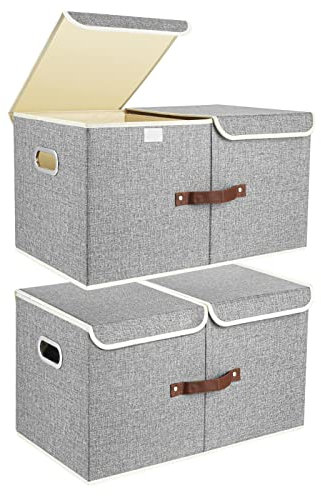 TYEERS Extra Große Aufbewahrungsbox mit Deckel und Fächern, Stoff, Faltbare, Waschbare, Kisten Aufbewahrung mit Deckel, 55x33x30 cm, 2-Stück, Grau