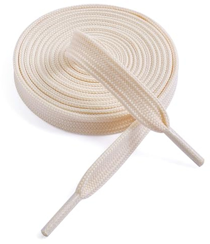 VSUDO 28 Inches Beige Fine Weave Flat Shoe Lace for Sneaker, 5/16” Width Flat Sneaker Shoestring, Flat Sneaker Shoelace, Flat Shoe String for Running Athletic Shoes (1 Pair-Beige-70CM)
