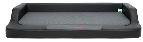 Hundebett für kleine, mittelgroße und Grosse Hunde - orthopädische Hundesofa mit Memory Foam - Ergonomisches Hundekissen - Hundeliegen aus Kunstleder - Bezug abnehmbar & waschbar - L - Schwarz/Grau