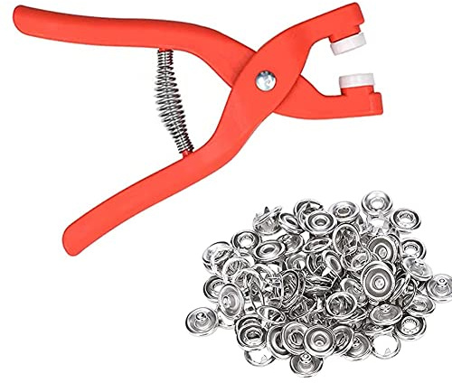 Set di 100 bottoni a pressione in metallo argento 9,5 mm con pinze di fissaggio, kit di strumenti a pressione per cucire e artigianato fai da te