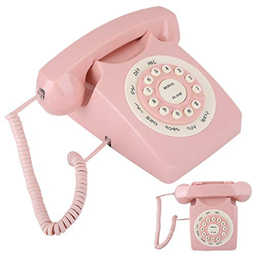 Teléfono Vintage Rosa Teléfono Rosa Abs Vintage Teléfono de Alta Definición Llamada de Calidad Teléfono con Cable para Oficina en Casa Rosa