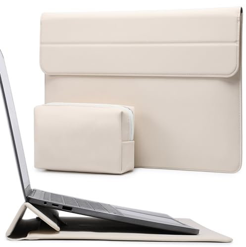 HYZUO 13 Zoll Laptop Hülle mit Standfunktion für 2025-2018 MacBook Air 13 M4 M3 M2 M1, 2025-2016 MacBook Pro 13 M2 M1, 13 iPad Pro/Air M4 M2 2024, Surface Pro 11/10/9/8, mit Kleine Tasche, Beige